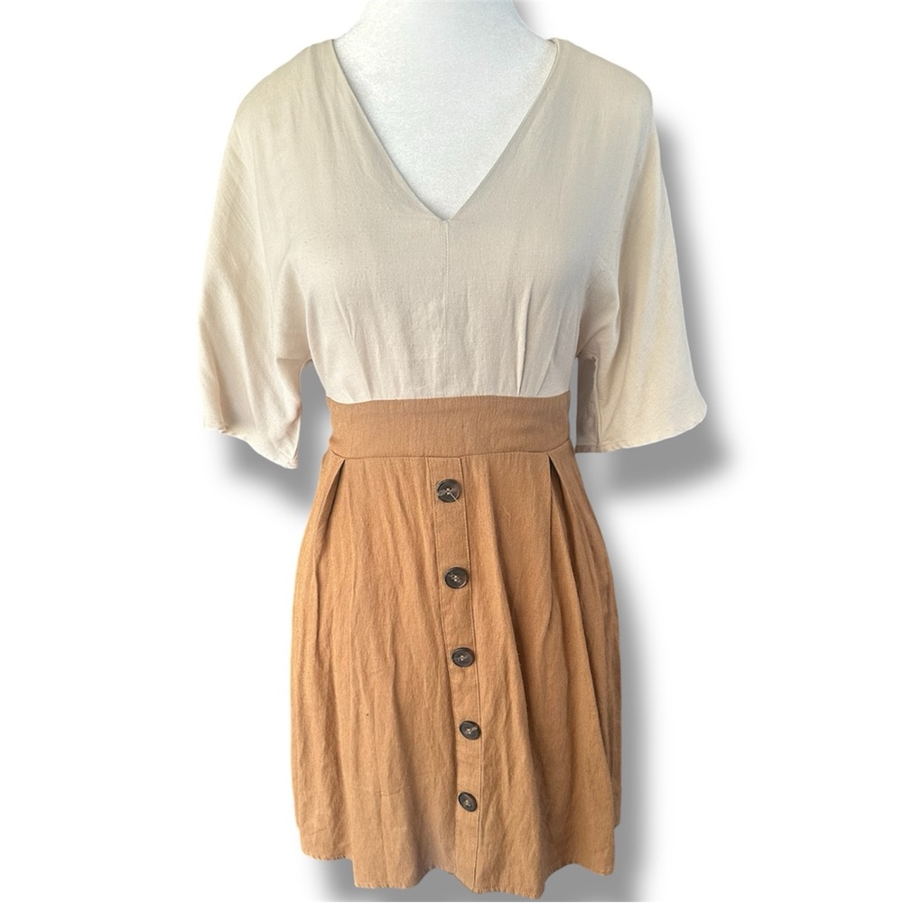 Blu Pepper Cream And Tan Tie Dress Size Small